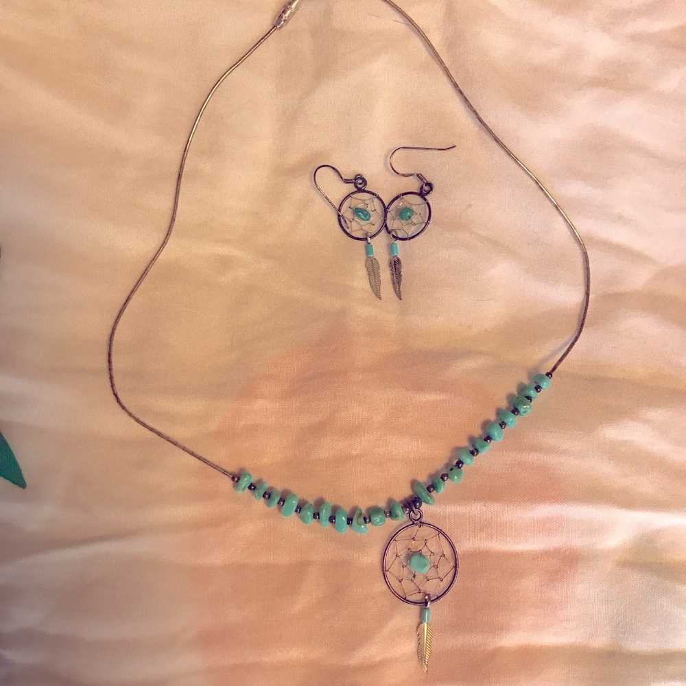 Silver and turquoise dream catcher set